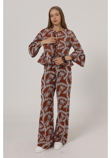 Işlemeli Oversize Pantolon - Kahve fiyatları