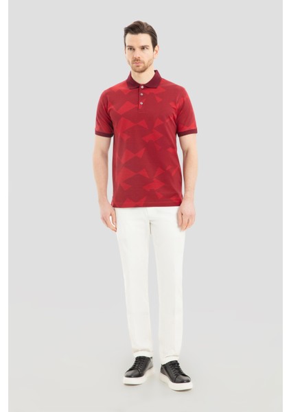 Erkek Bordo Geometrik Desenli Polo Yaka Tişört