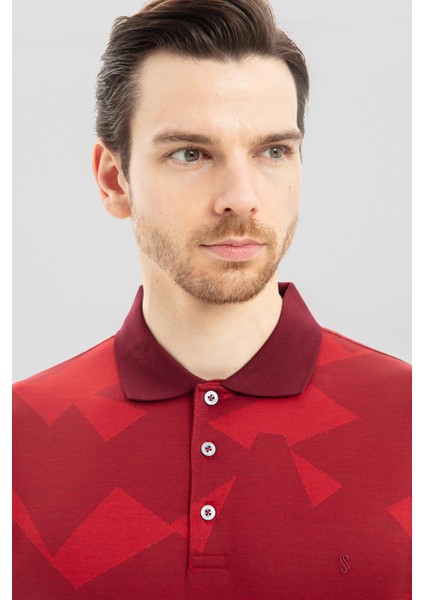 Erkek Bordo Geometrik Desenli Polo Yaka Tişört fırsatları