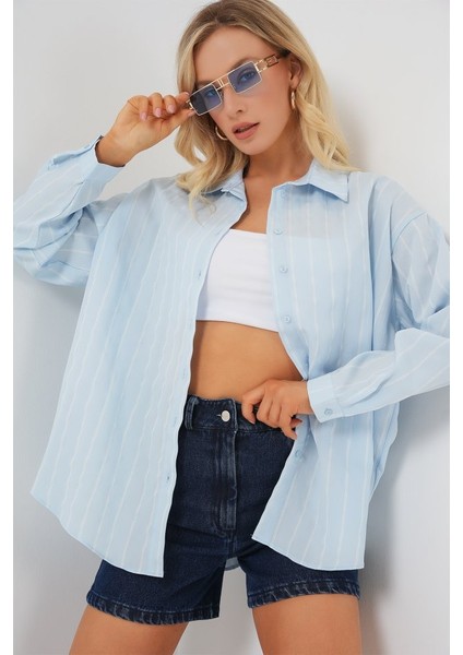 3900 Oversize Uzun Basic Gömlek - C.mavi