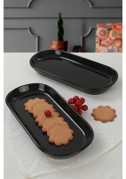 Siyah Noyan Kayık Tabak 26 Cm 2 Adet