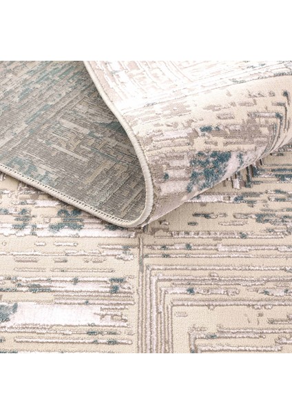 Venedik Mavi Gri Halı Soyut Geometrik Desenli Makine Dokuması Modern Oturma Odası Salon Halısı