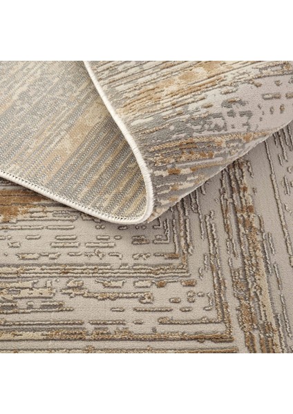 Venedik Krem Vizon Halı Soyut Geometrik Desenli Makine Dokuması Modern Oturma Odası Salon Halısı
