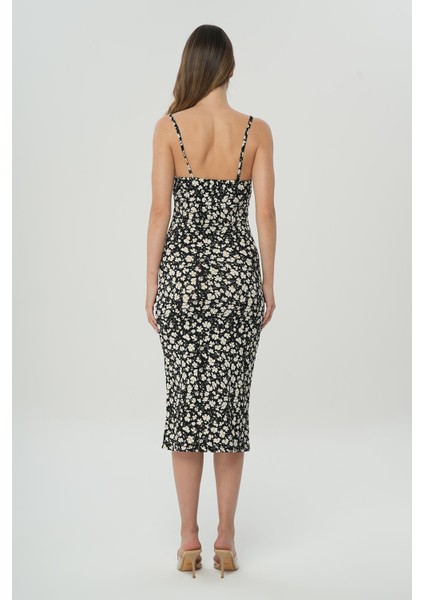 Siyah Ince Askılı Yırtmaçlı Dokuma Elbise fırsatları