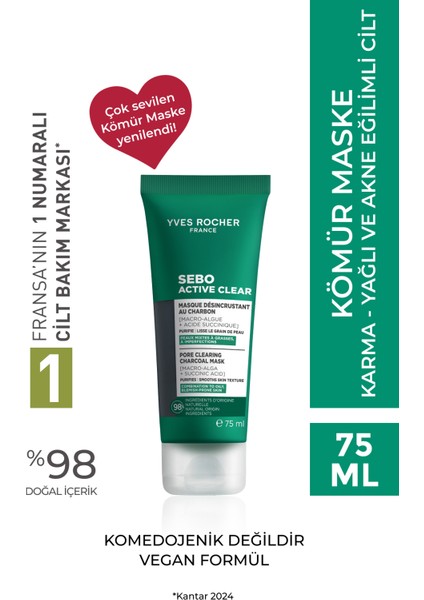 Arındırıcı Siyah Nokta Karşıtı Kömür Maske-Süksinik Asit-Sebo Active Clear Botanik Kompleks-75ml