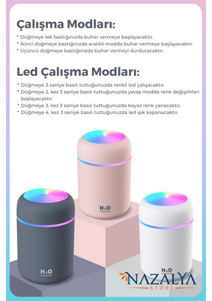 H2O 300 ml Ulrasonik Hava Nemlendirici ve Aroma Difüzörü fırsatları
