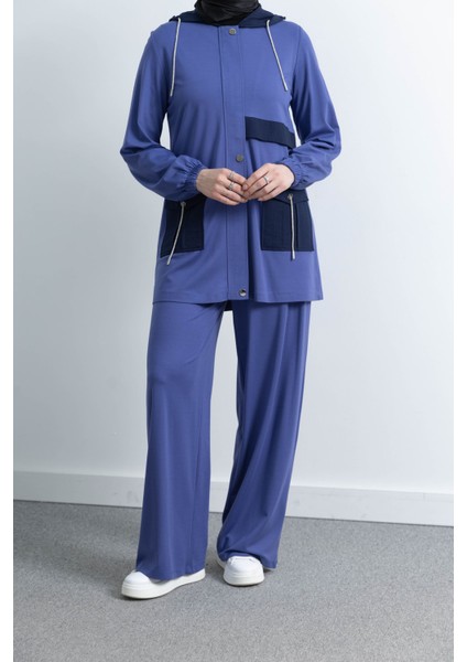 Cep Detaylı Ceketli Pantolonlu Takım- Mavi modelleri