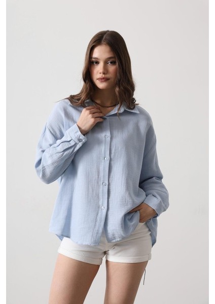 Müslin Uzun Kol Gömlek - Bebe Mavisi fiyatları