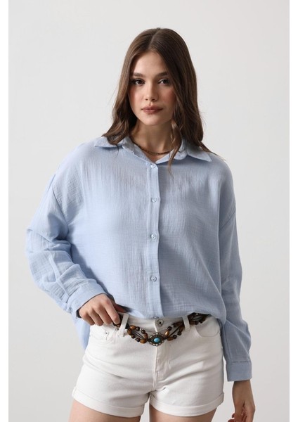 Müslin Uzun Kol Gömlek - Bebe Mavisi fırsatları