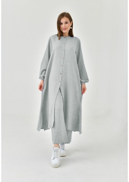 Keten Yarım Düğmeli Takım