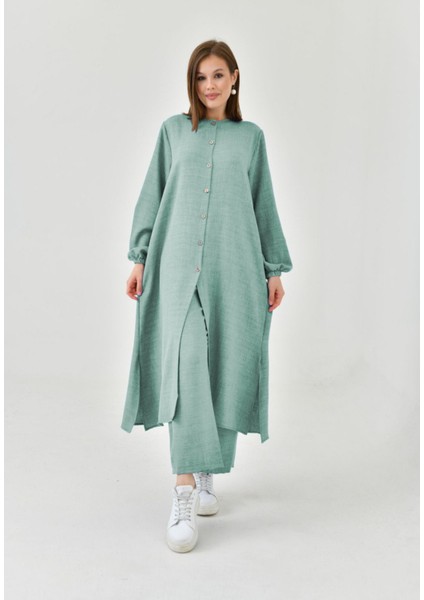 Keten Yarım Düğmeli Takım