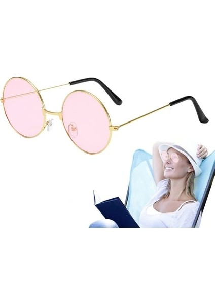 Yuvarlak Cam John Lennon Tarzı Gold Pembe Gözlük fiyatları