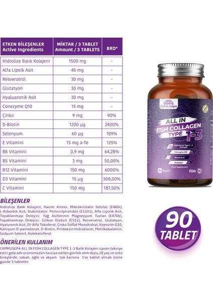All In Tip 1 - Tip 3 Hidrolize Balık Kolajeni | 90 Tablet