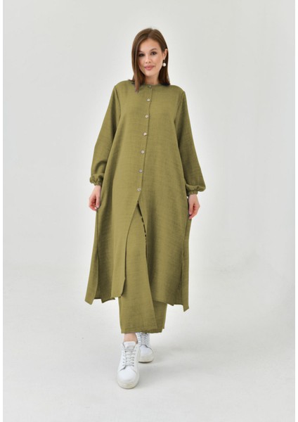 Keten Yarım Düğmeli Takım