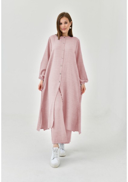 Keten Yarım Düğmeli Takım