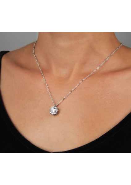 925 Ayar İthal Topaz Teştaş Gümüş Kolye Rodyum Kaplama