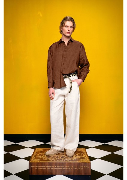 %100 Keten Kahverengi Gömlek fiyatları