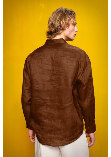 %100 Keten Kahverengi Gömlek modelleri