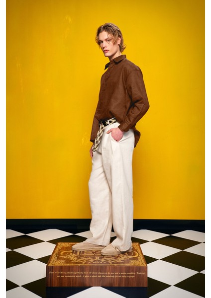 %100 Keten Kahverengi Gömlek indirimleri