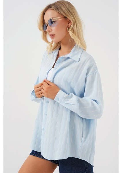 3900 Oversize Uzun Basic Gömlek - C.mavi