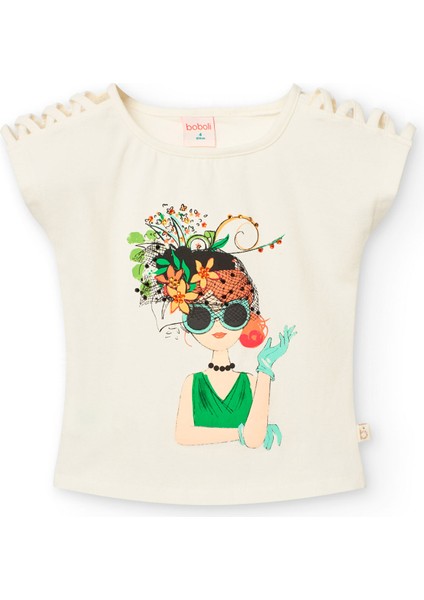 Çiçek Baskılı Kız Çocuk Tişört
