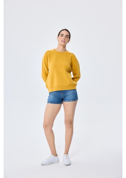 Cleo Düz Örgü Kadın Mevsimlik Triko Kazak - Hardal