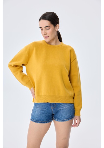 Cleo Düz Örgü Kadın Mevsimlik Triko Kazak - Hardal fiyatları