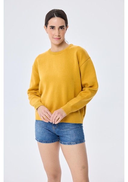 Cleo Düz Örgü Kadın Mevsimlik Triko Kazak - Hardal modelleri