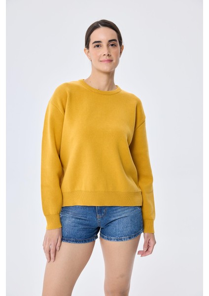 Cleo Düz Örgü Kadın Mevsimlik Triko Kazak - Hardal fırsatları