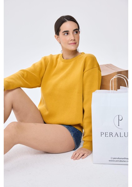 Cleo Düz Örgü Kadın Mevsimlik Triko Kazak - Hardal indirimleri