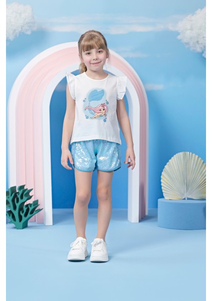 Kız Çocuk Fırfır Kollu Baskılı Tshırt