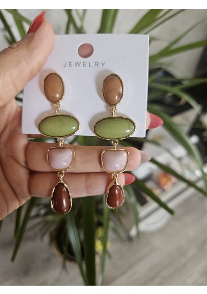 Taşlı Boncuk Uçlu Küpe Zra Model