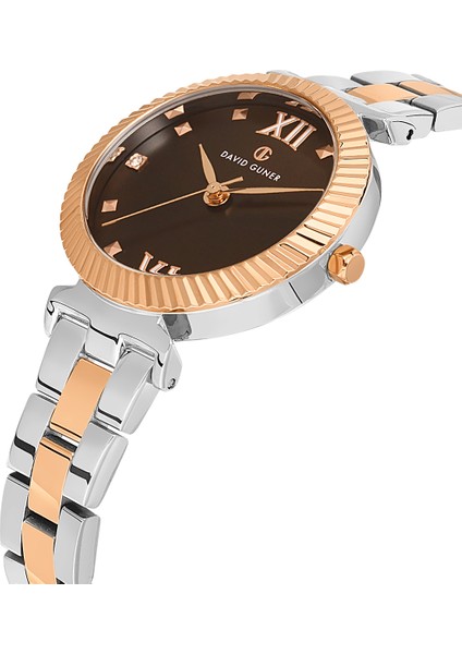 Davıd Guner Rose Beyaz Kaplamalı Kahverengi Kadranlı Kadın Kol Saati DG-8412LA-E6 modelleri