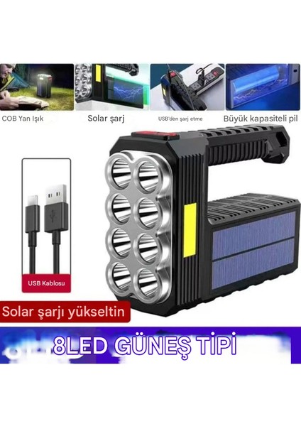 Ultra Güçlü 8 Gözlü Solar Güneş Panelli Şarjlı Kamp Lambası Uzun Menzilli Kamp Feneri