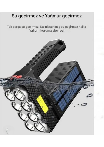 Ultra Güçlü 8 Gözlü Solar Güneş Panelli Şarjlı Kamp Lambası Uzun Menzilli Kamp Feneri