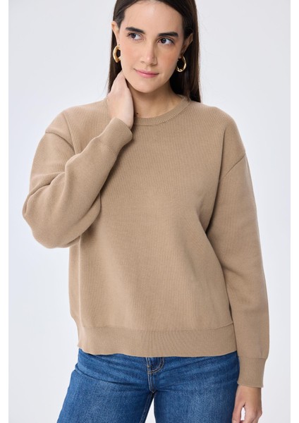 Cleo Düz Örgü Kadın Mevsimlik Triko Kazak - Kamel fırsatları