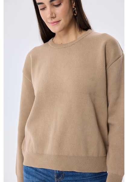 Cleo Düz Örgü Kadın Mevsimlik Triko Kazak - Kamel indirimleri