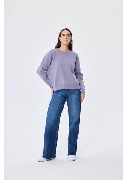 Cleo Düz Örgü Kadın Mevsimlik Triko Kazak - Lila