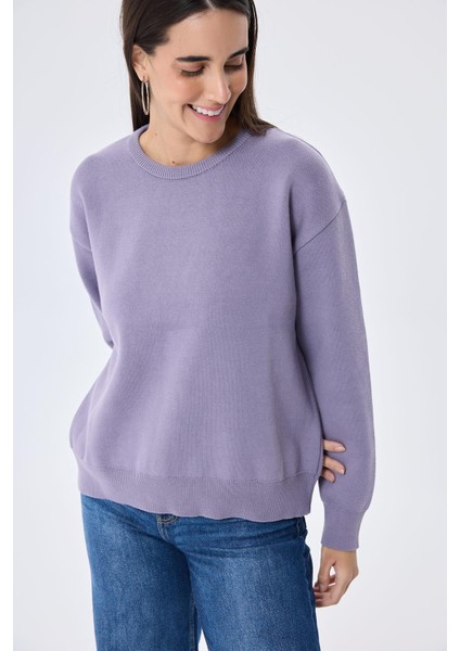 Cleo Düz Örgü Kadın Mevsimlik Triko Kazak - Lila modelleri