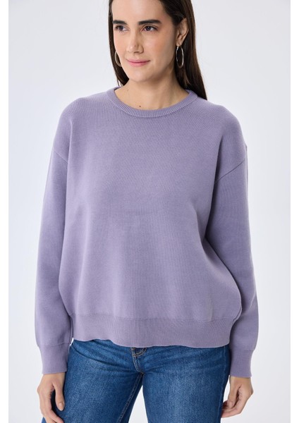 Cleo Düz Örgü Kadın Mevsimlik Triko Kazak - Lila fırsatları
