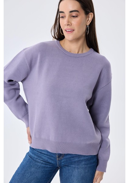Cleo Düz Örgü Kadın Mevsimlik Triko Kazak - Lila indirimleri