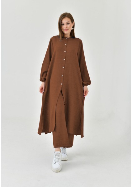 Keten Yarım Düğmeli Takım