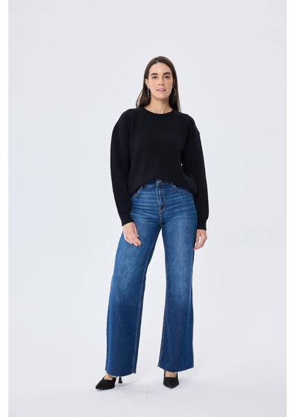 Cleo Düz Örgü Kadın Mevsimlik Triko Kazak - Siyah