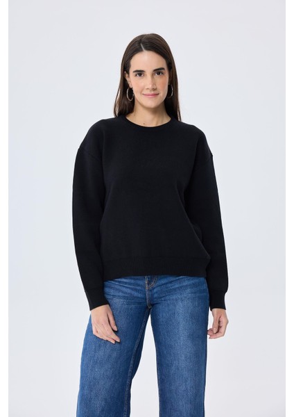 Cleo Düz Örgü Kadın Mevsimlik Triko Kazak - Siyah modelleri
