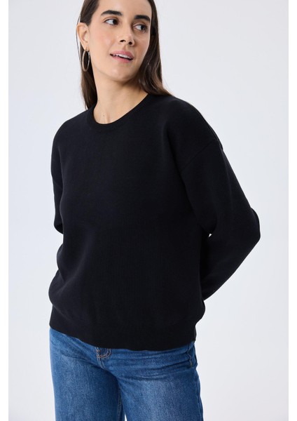 Cleo Düz Örgü Kadın Mevsimlik Triko Kazak - Siyah indirimleri