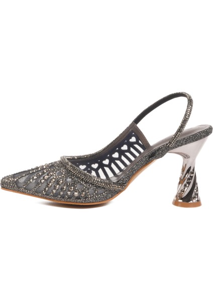 Gri Taşlı Topuklu Kadın Abiye Ayakkabı 25Y125-2 Z fiyatları