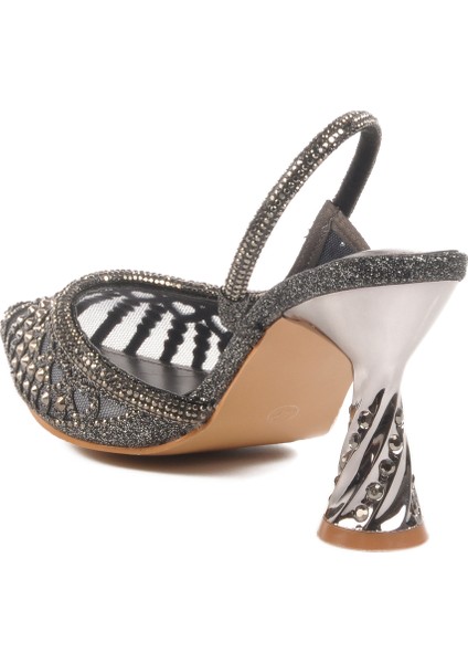 Gri Taşlı Topuklu Kadın Abiye Ayakkabı 25Y125-2 Z fırsatları