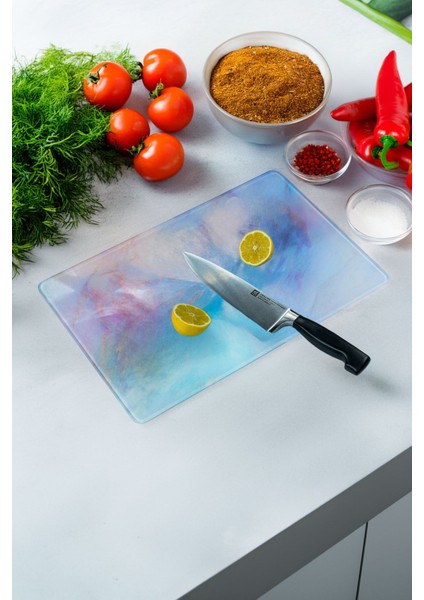 Cam Kesme Tahtası, Kesme Tablası Kenarları Oval, Antiyal, Sunum Tahtası Pembe