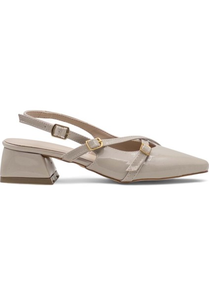 Çapraz Atkı Alçak Topuklu Abiye Rugan Krem