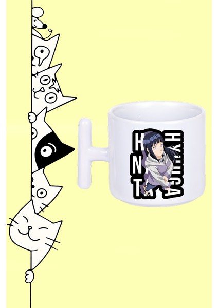 Hinata Hyuga Karakter Anime Naruto Tasarım Baskılı Beyaz T Sap Kupa Bardak